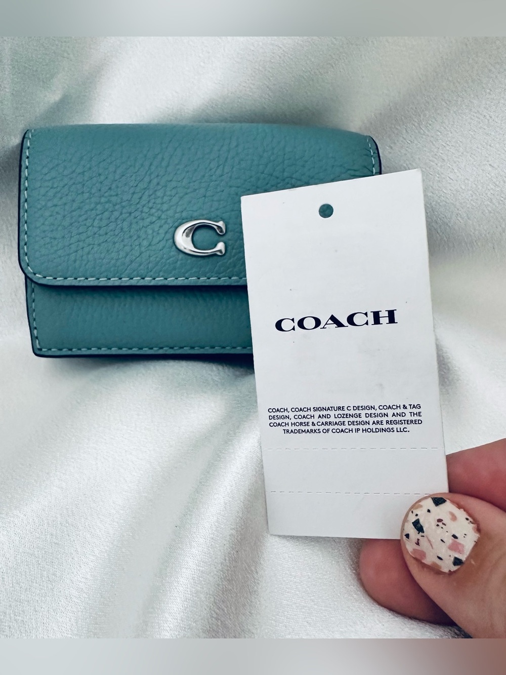Coach Teal Pebble Leather Small Wallet with Silver 'C' Logo - Picture 9 of 9